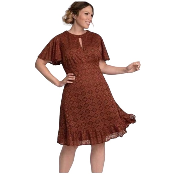 NWT Kiyonna Middleton Lace Dress Size 0 in Rust Brown - Picture 3 of 6